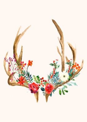 Watercolor Flowering Horns