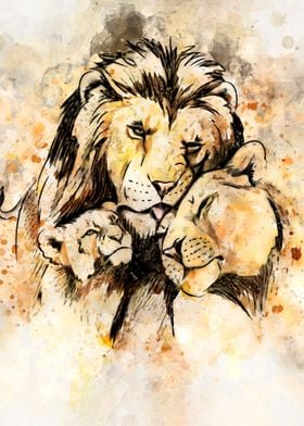 Lion Family Watercolor