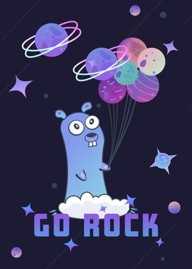 Golang Gopher with planets