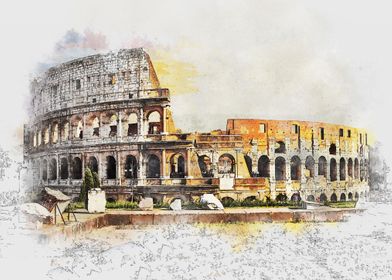 Colosseum in  Watercolor