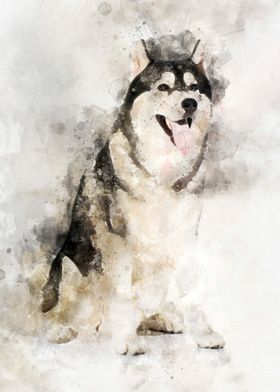 Husky Dog Watercolor