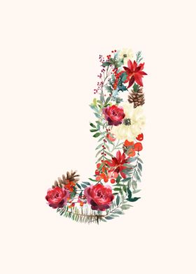 J Alphabet Floral Watercol