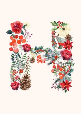 H Alphabet Floral Watercol