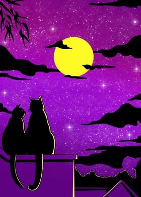 Cat under the moon