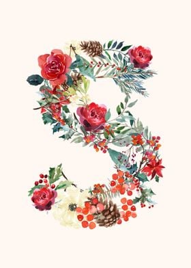 S Alphabet Floral Watercol