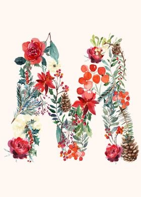 M Alphabet Floral Watercol