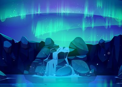 Aurora on Waterfall