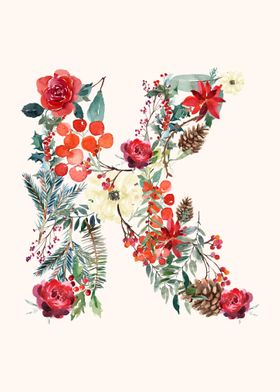 K Alphabet Floral Watercol