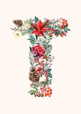 T Alphabet Floral Watercol