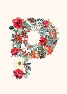 P Alphabet Floral Watercol