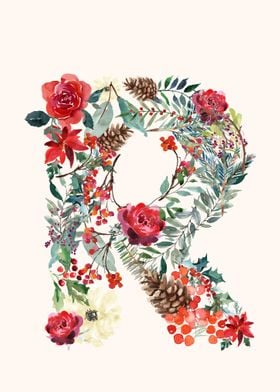 R Alphabet Floral Watercol