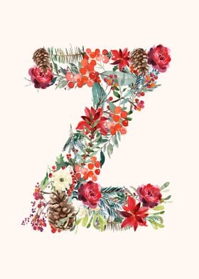 Z Alphabet Floral Watercol