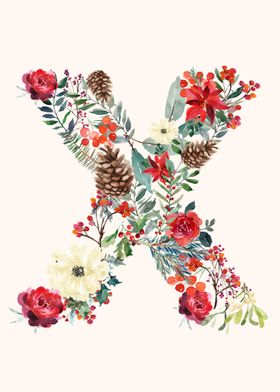 X Alphabet Floral Watercol