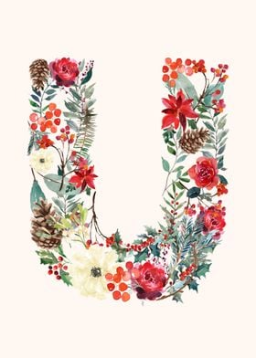 U Alphabet Floral Watercol