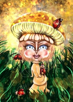 Mushroom girl and Ladybugs