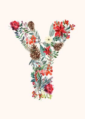 Y Alphabet Floral Watercol