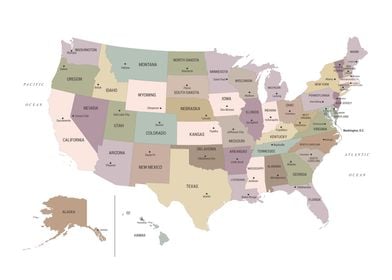 US Map Pastel Neutrals