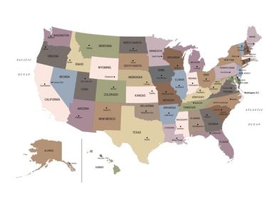 US Map Warm Neutrals