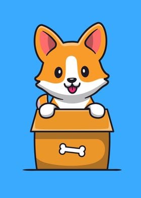 Cute Corgi In Box