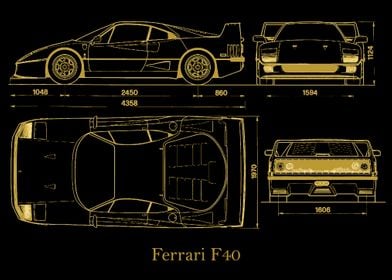 Ferrari F40 Blueprint gold