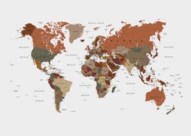 World Map Brown Tones