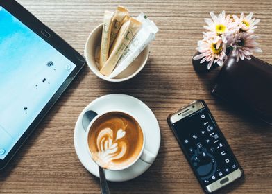 Coffee and  workspace 