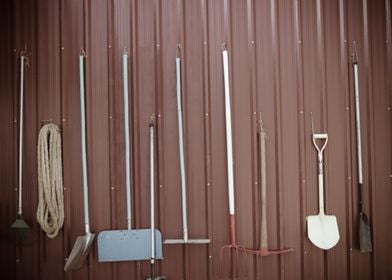 Gardening tools hanging 