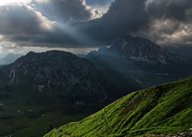 Green mountains in light