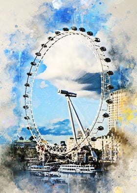 London Eye in Watercolor