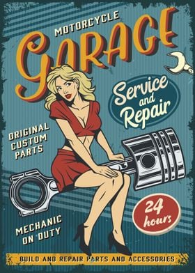 Retro Garage Pin Up Girl