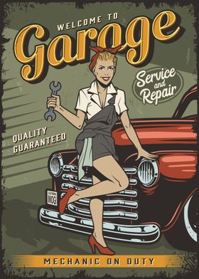 Retro Garage Pin Up Girl