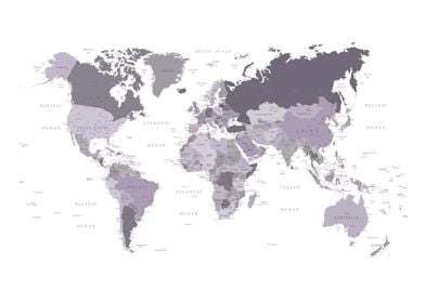 World Map Purple Grey