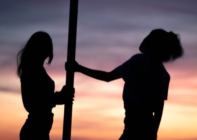 Silhouette of two girls
