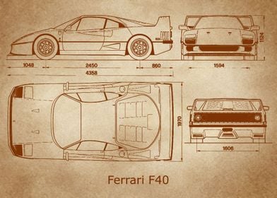 Ferrari F40 Blueprint old 