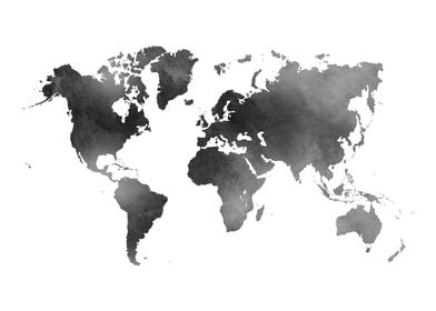 World Map Grey Watercolor