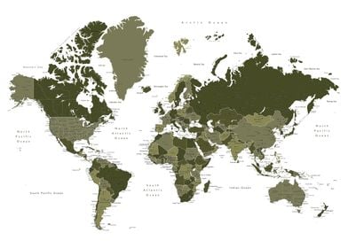 Army green world map