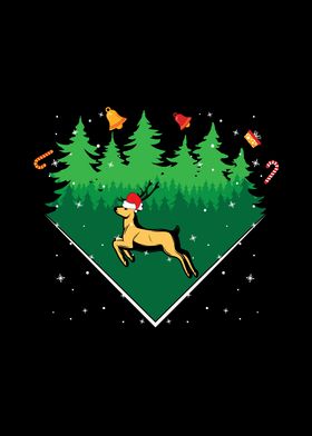 Forest With Deer And Santa