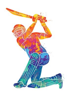 Watercolor Cricket Sports