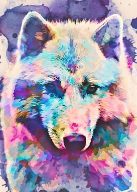 Wolf Face Watercolor Poste