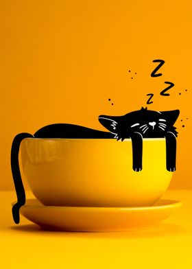 Sleeping Coffee Cat