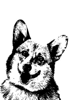 Corgi Black and White Art