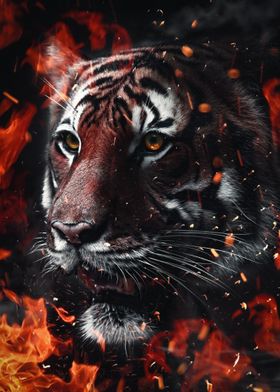 angry Tiger on fire art