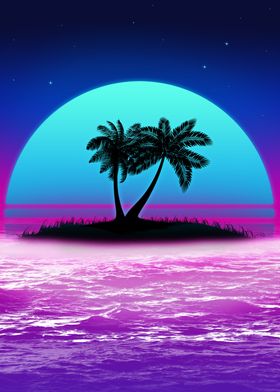 80s palm sunset retro