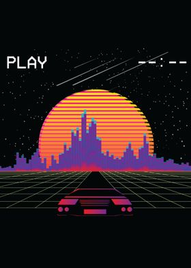 Synthwave Fast Car Sunset 