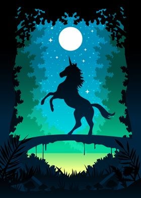 Unicorn in a magic forest