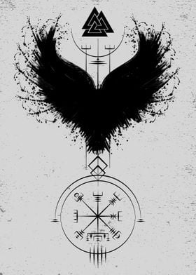 Vegvisir Odin Raven Hugin