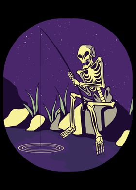 Fishing Skeleton Skull Bon