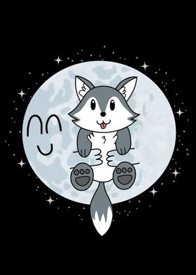 Moon Hugs Cute Wolf