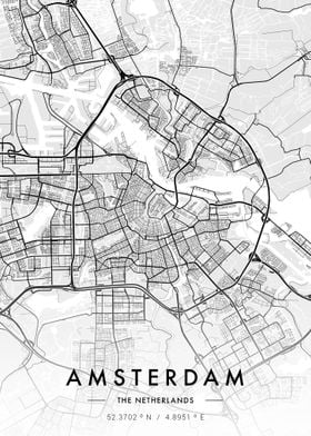 Amsterdam City Map White