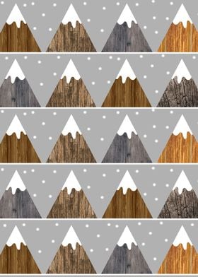 Wooden snowing mountains